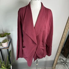 Caslon Women's Size XXL ~ Burgundy Red Long Sleeve Open Cardigan Blazer
