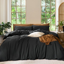 Luxurious Black King Duvet Cover Set - 100 Washed Cotton Soft  Breathable