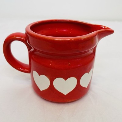 Relpo Red Pitcher White Hearts 3.25'' 1960s Japan Not Just 4 Valentines Day VTG