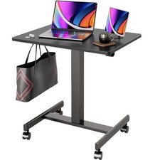 Claiks Mobile Standing Desk Small w/ Wheels, Pneumatic, Adjustable Height, Porta