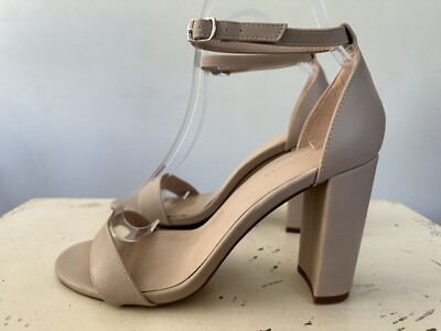 The Drop Rebecca Beige Strappy High Block Heel Sandal Women's Size