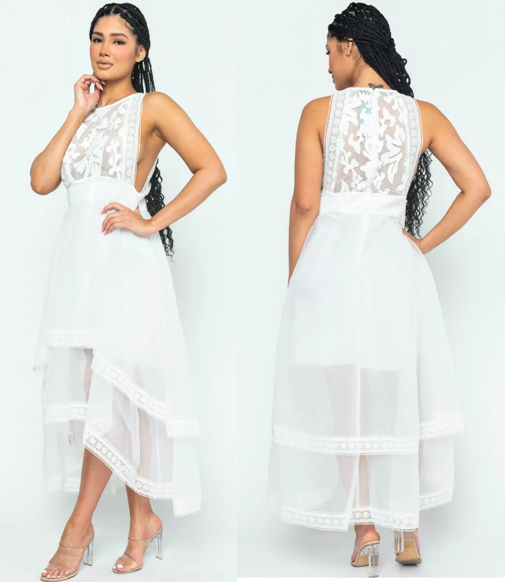 NWT San Joy organza layered lace Cocktail Dress with sheer top, S,M,L,Ivory