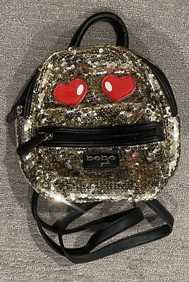 bebe Vintage Mini Backpack Gold Sequin Emoji w/ Heart Eyes  display picture 1