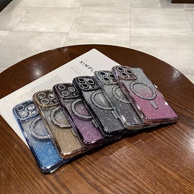 Magsafe Hülle für iPhone 16 15 14 13 12 Pro 11 Stoßfest Glitzer Magnet Cover