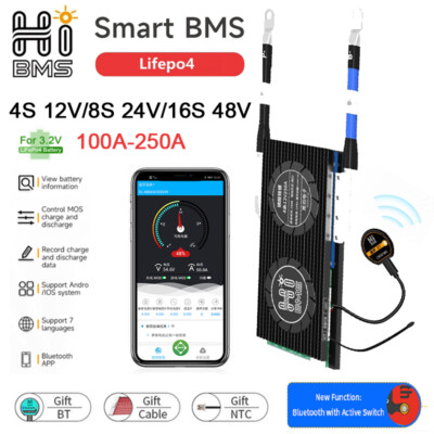 4S 12V/8S 24V/16S 48V 100A-250A LiFePo4 Smart BMS mit Balance +Bluetooth Modul