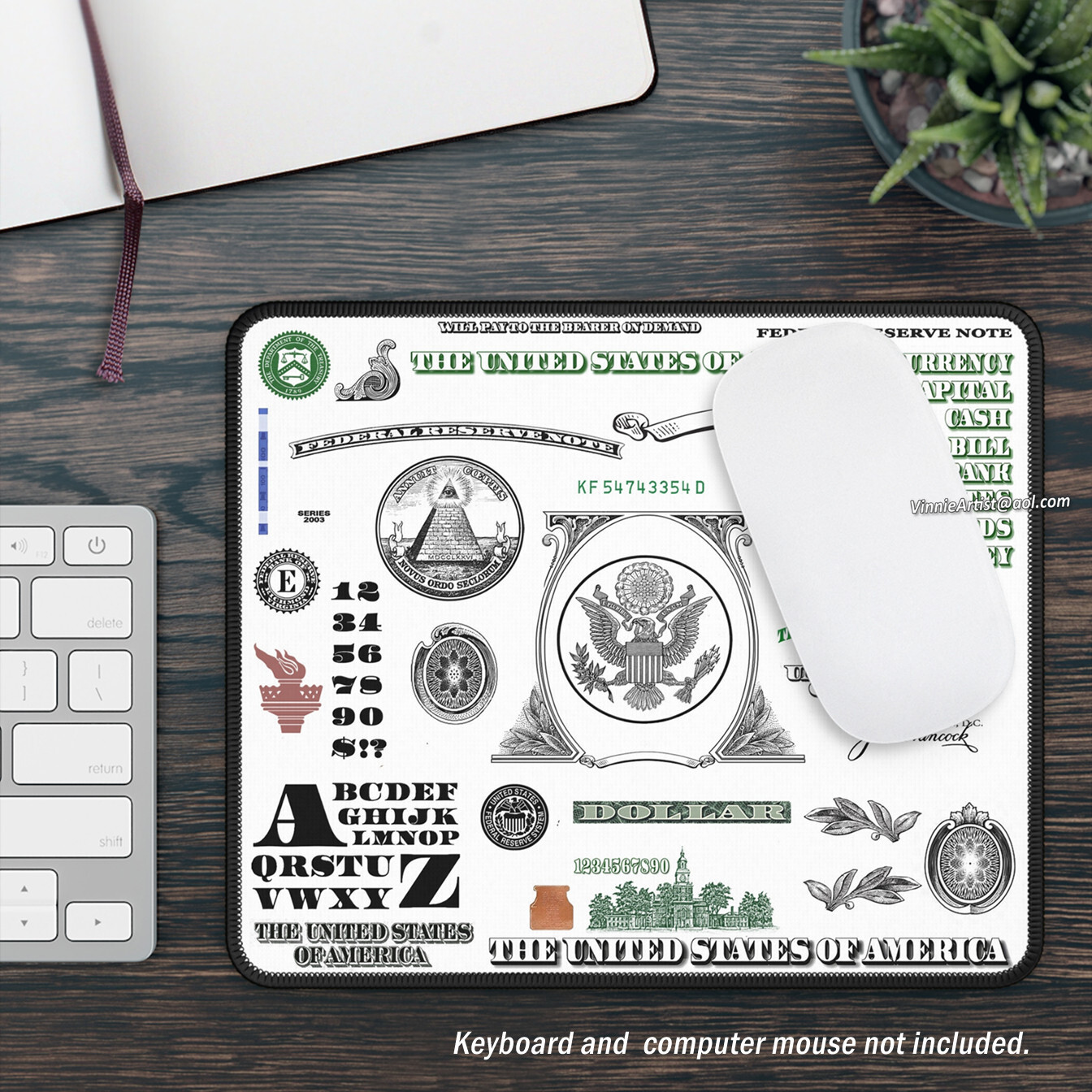 7x9 Gaming Mouse Pad with Stitched Edges and Cash Art Money Design-image