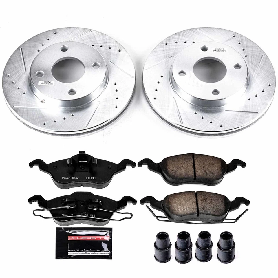 K1358 Powerstop Juego de 2 ruedas discos de freno y kits de pastillas delanteras para Ford Focus 00-04 Foto 3 de 3