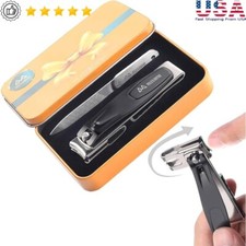 Nail Clippers Set 2Pcs 360 Rotating Head Sharp Stainless Steel Gift Box New