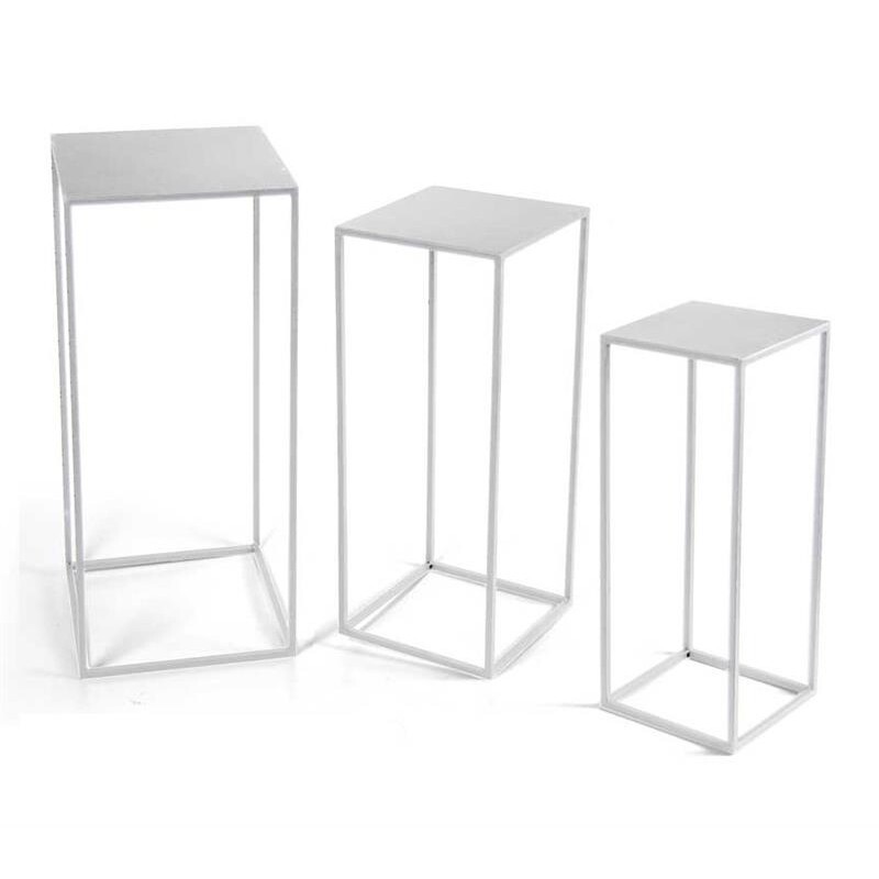 SET 3 TAVOLINI QUADRATI STILE INDUSTRIAL IN METALLO 70/60/50CM COLORE BIANCO