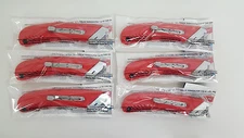6Pk S4 Safety Box Cutter Utility Knife Left Handed Steel Guard SP-017 Blade, Red