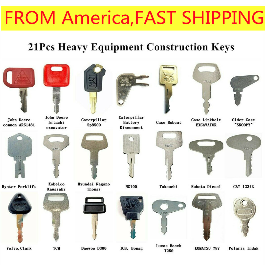 21 Heavy Construction Equipment Ignition Key Set JD Komatsu