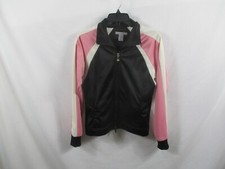 Oleg Cassini Womens Jacket Medium Black Zip Up Athletic Polyester Pink White