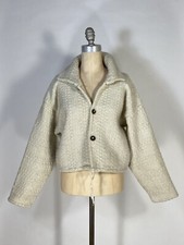 Vintage 1980's-90's undyed Ivory NATURAL hand-woven loomed wool jacket size M/L