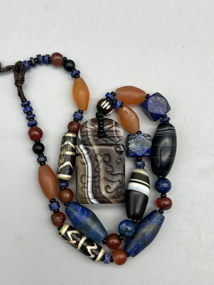 Asia Tibetano Bután Mezcla Cuentas Mala, Cuentas Pumtec Bandas Ágata Rojo Cornalina Amuleto Foto 4 de 4