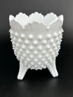 Vintage Fenton White Milk Glass Hobnail Egg Shaped Three Footed Toed Vase 4.5”