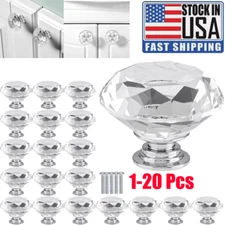 40mm Crystal Clear Diamond Glass Cabinet Knob Drawer Pull Handle for Furniture
