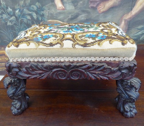 BEADWORK STOOL STITCHED BY VICTORIAN GENTLEWOMAN 1860 FREE SHIPPING ENGLAND