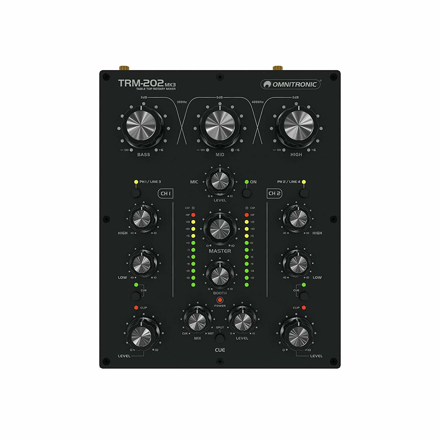 OMNITRONIC TRM-202 MK3 MIXER PROFESSIONALE ROTATIVO 2 CANALI PER DJ nuovo