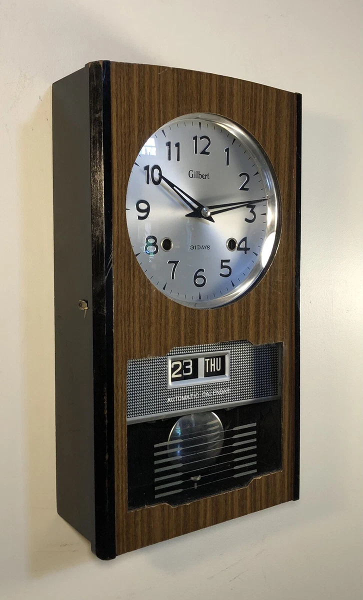 vintage-gilbert-31-day-time-and-strike-calendar-wall-clock-mid-century-modern-ebay
