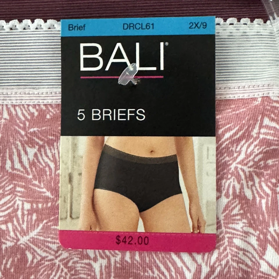 BALI 5 Pack Women's Size 2XL Cotton Briefs Panties Black Pink White Burgundy - Image 2 of 4