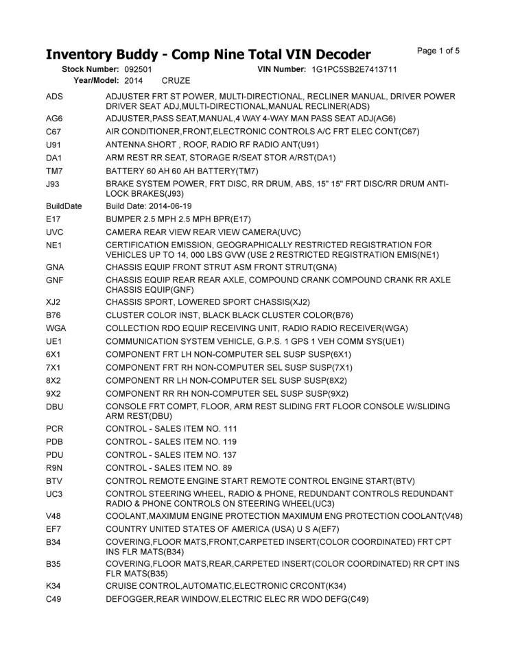 Driver Front Door VIN P 4th Digit Limited Fits 12-16 CRUZE 926283