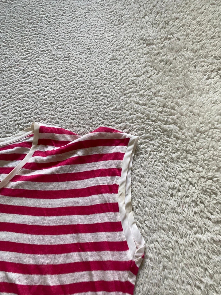 Blusa Tommy Hilfiger Mujer Lino Rayas Manga Corta Roja Blanca Talla XL Foto 3 de 4