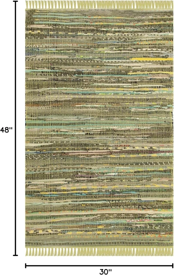 Alfombra de Trapo Colección Alfombra de Acento - 2'6" x 4', Verde Claro y Multi, Hecha a Mano Boho... Foto 3 de 4