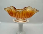 Fenton Marigold Carnival Glass Ruffled Bowl Pressed Ribbed Amber Vintage