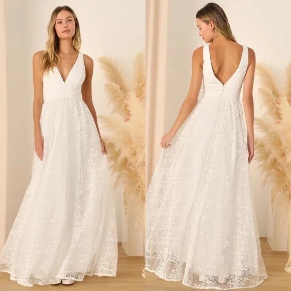 Lulus Sweetest Beloved White Mesh Embroidered Sleeveless Maxi Dress Size L