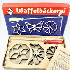 Vintage HS Waffelbackerei Cast Iron Waffle Molds Made In Germany Boxed Set E