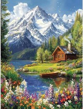 Mountain Landscape Paint by Numbers Kit for Adults, Cabin Paint by Number Kits..