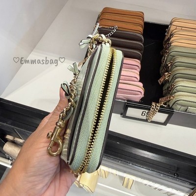 Coach Zip Card Case With Bows CEC13 crinkle leather/Gold/Light
