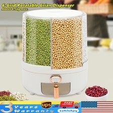 6in1 Rotating Dry Food Bucket Grain Rice Container Cereal Dispenser Storage Box