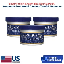 Silver Polish Cream 8oz Each 3 Pack Ammonia-Free Metal Cleaner Tarnish Remover