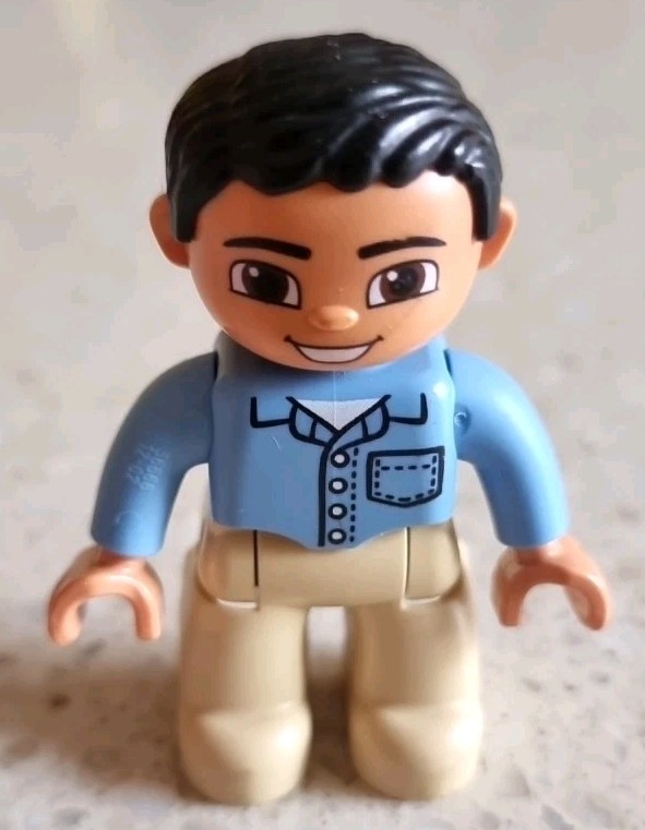 LEGO DUPLO - UOMO BEIGE CELESTE CAPELLI NERI - 10814 - VINTAGE - USATO