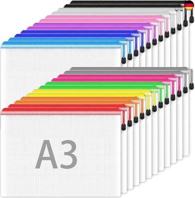 A3 Kunststoff Zip Wallets - 24PCS A3 Kunststoff-Ordner Brieftaschen Dokument