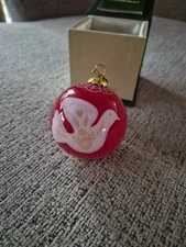 Pier 1 Li Bien Hand Painted Dove Peace 2017 Christmas Red Glass Ornament