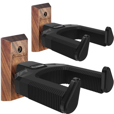Guitar Wall Mount 2 Pack, Auto Lock Black Walnut Wood, Wood 