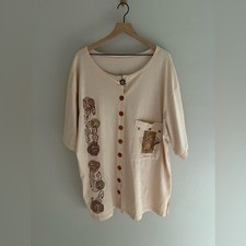 90s Blue Fish Grunge Lagenlook Art to Wear Button Down Top Shirt Oversized