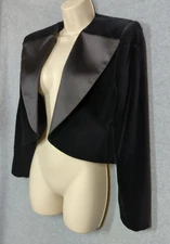 Zara Cropped Velvet Black Tuxedo Jacket M Made in Spain Elegant Evening Chic