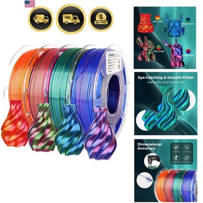 Silk PLA 3D Printer Filament Bundle, Shiny Dual Color Filament 1.75mm Pack, M...