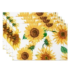 Sunflower Placemats Set of 4 Yellow Flowers Leaves Printed Place Mats Rectang