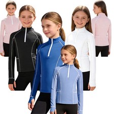 Kid Thumb Holes Workout Jacket Horse Riding Shirts Zipper Sports Tops Sweatshirt