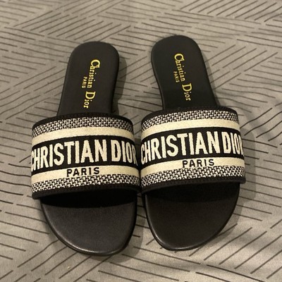 Christian Dior Dway Black Slide Flip Flop Sandal Womens Shoes Eu