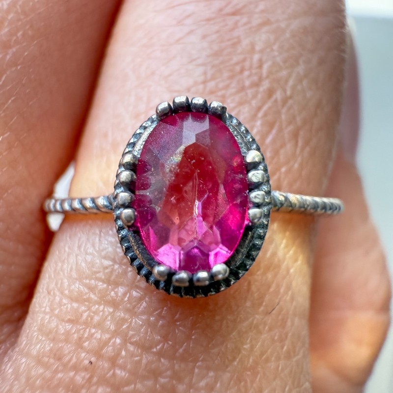 925 Sterling Silver Ring Pink 7x5mm Natural Ruby Gemstone Handmade Dainty Women