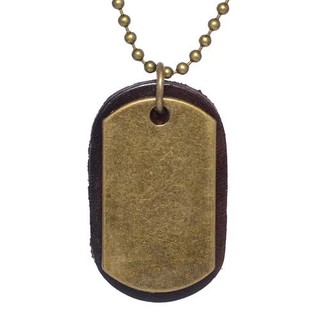 Men's Brass Dog Tag and Leather Dog Tag 24" Necklace