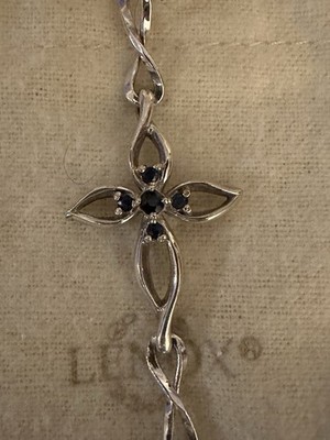 Lenox Sterling Silver Cross Bracelet with Sapphire Stones