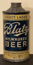 BEER CAN CONE TOP BLATZ LAGER LOW PROFILE IRTP MILWAUKEE WISCONSIN 1936 