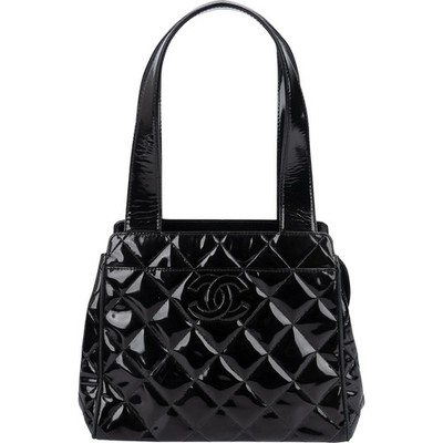 Chanel Quilted Patent Leather CC Small Tote Handbag Coco CC Tasche