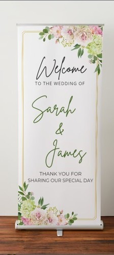 Roller Banner Pull Up Banner Pop Up Exhibition Party Wedding Sign White Floral - Picture 4 of 7